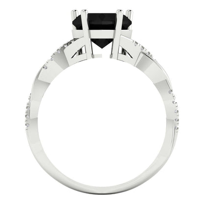 2.1 cttw Natural Onyx Solitaire with Zirconia Simulated Diamond Accents Engagement Ring - Solid Gold (Heart Cut,8mm)