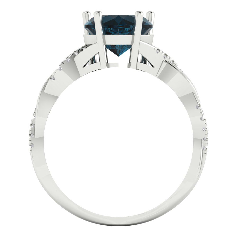 2.1 cttw Natural London Blue Topaz Solitaire with Zirconia Simulated Diamond Accents Engagement Ring - Solid Gold (Heart Cut,8mm)