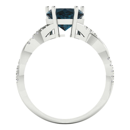 2.1 cttw Natural London Blue Topaz Solitaire with Zirconia Simulated Diamond Accents Engagement Ring - Solid Gold (Heart Cut,8mm)