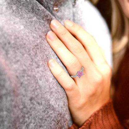 2.1 cttw Zirconia Simulated Pink Diamond Solitaire with Zirconia Simulated Diamond Accents Engagement Ring - Solid Gold (VVS1, Heart Cut,8mm)