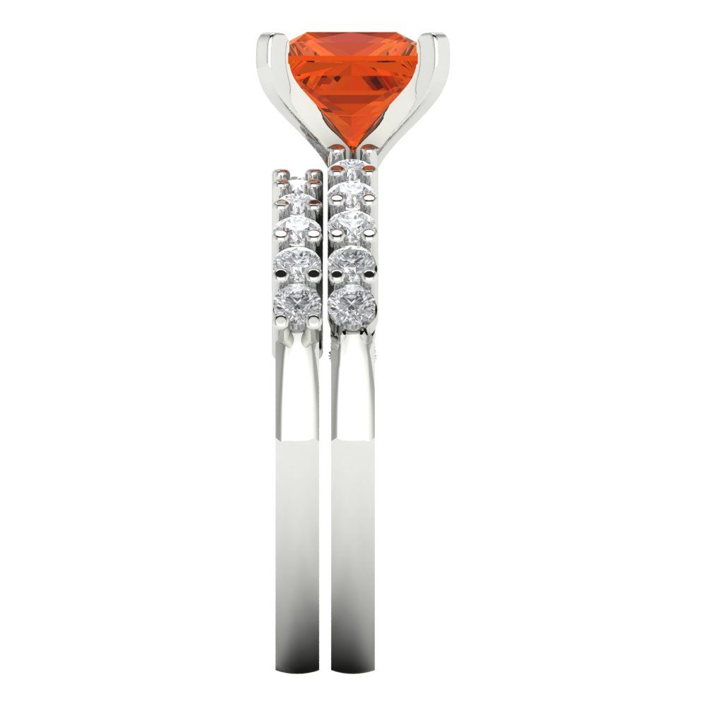 2.63 cttw Princess Cut Simulated Red Diamond Bridal Set - Solid White Gold Engagement Ring & Wedding Band