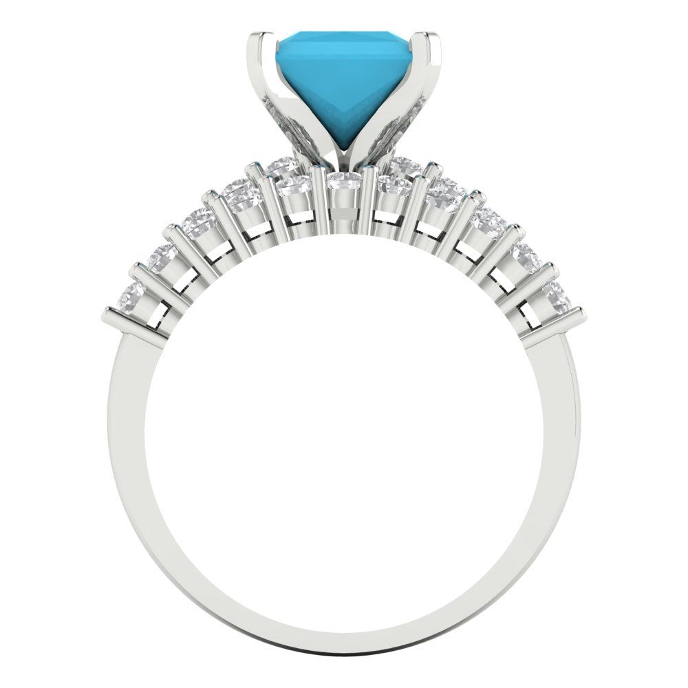 2.63 cttw Princess Cut Simulated Turquoise Bridal Set - Solid White Gold Engagement Ring & Wedding Band