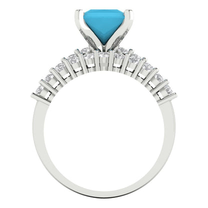 2.63 cttw Princess Cut Simulated Turquoise Bridal Set - Solid White Gold Engagement Ring & Wedding Band