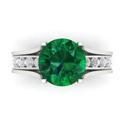 3.39 cttw Round Cut Simulated Emerald Bridal Set - Solid White Gold Engagement Ring & Wedding Band