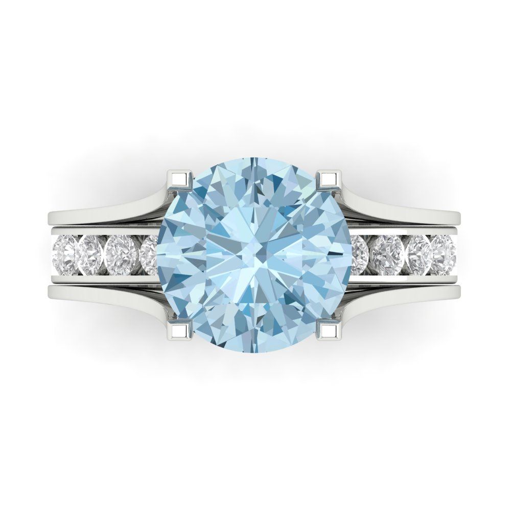 3.39 cttw Round Cut Natural Aquamarine Bridal Set - Solid White Gold Engagement Ring & Wedding Band