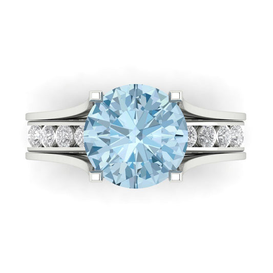 3.39 cttw Round Cut Natural Aquamarine Bridal Set - Solid White Gold Engagement Ring & Wedding Band
