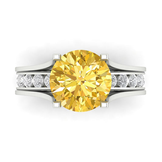 3.39 cttw Round Cut Natural Citrine Bridal Set - Solid White Gold Engagement Ring & Wedding Band
