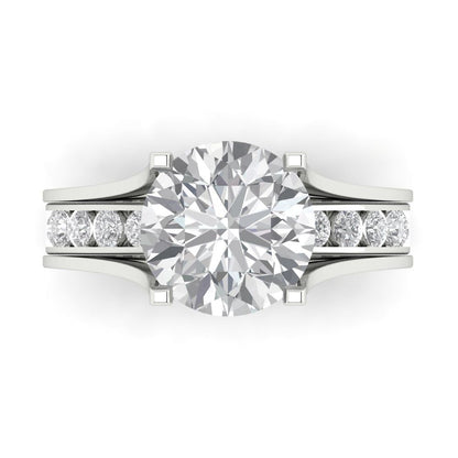 3.39 cttw Round Cut Moissanite Bridal Set - Solid White Gold Engagement Ring & Wedding Band