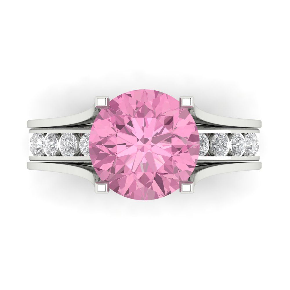 3.39 cttw Round Cut Simulated Pink Diamond Bridal Set - Solid White Gold Engagement Ring & Wedding Band