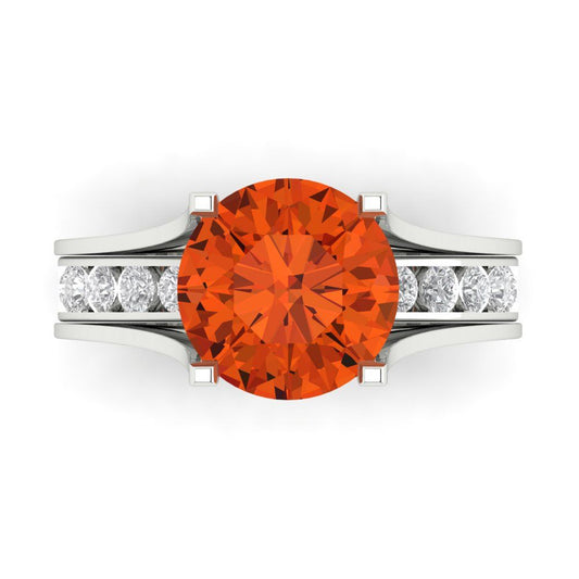 3.39 cttw Round Cut Simulated Red Diamond Bridal Set - Solid White Gold Engagement Ring & Wedding Band