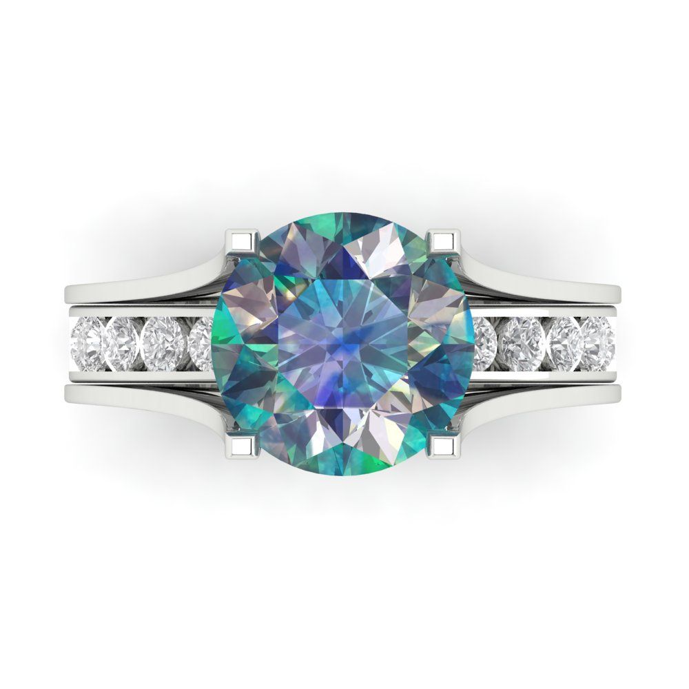 3.39 cttw Round Cut Blue Moissanite Bridal Set - Solid White Gold Engagement Ring & Wedding Band