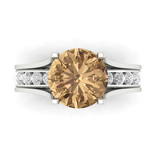 3.39 cttw Round Cut Simulated Champagne Diamond Bridal Set - Solid White Gold Engagement Ring & Wedding Band