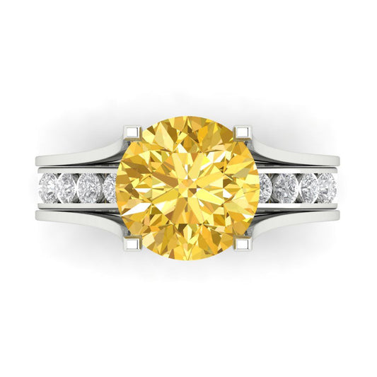 3.39 cttw Round Cut Simulated Yellow Diamond Bridal Set - Solid White Gold Engagement Ring & Wedding Band