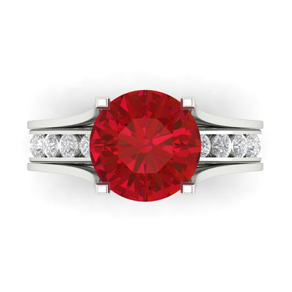 3.39 cttw Round Cut Simulated Ruby Bridal Set - Solid White Gold Engagement Ring & Wedding Band