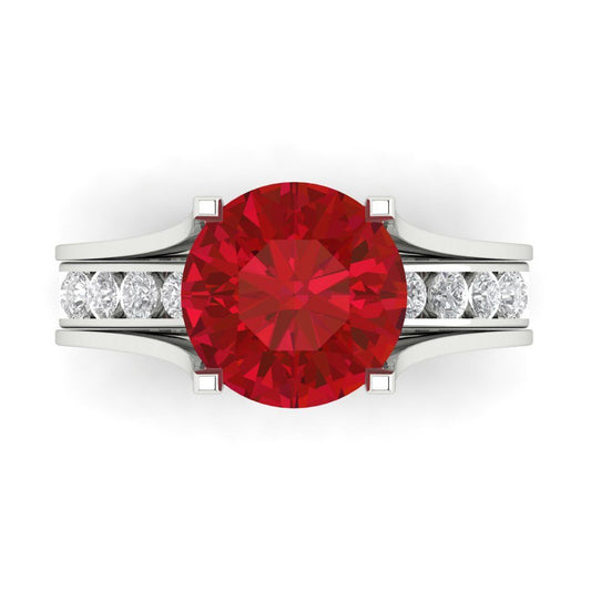 3.39 cttw Round Cut Simulated Ruby Bridal Set - Solid White Gold Engagement Ring & Wedding Band