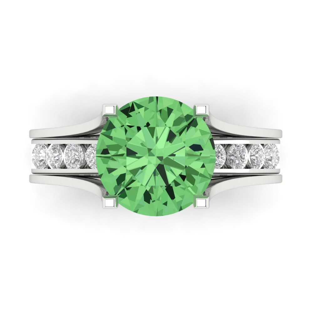 3.39 cttw Round Cut Simulated Green Diamond Bridal Set - Solid White Gold Engagement Ring & Wedding Band