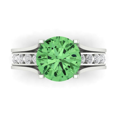 3.39 cttw Round Cut Simulated Green Diamond Bridal Set - Solid White Gold Engagement Ring & Wedding Band