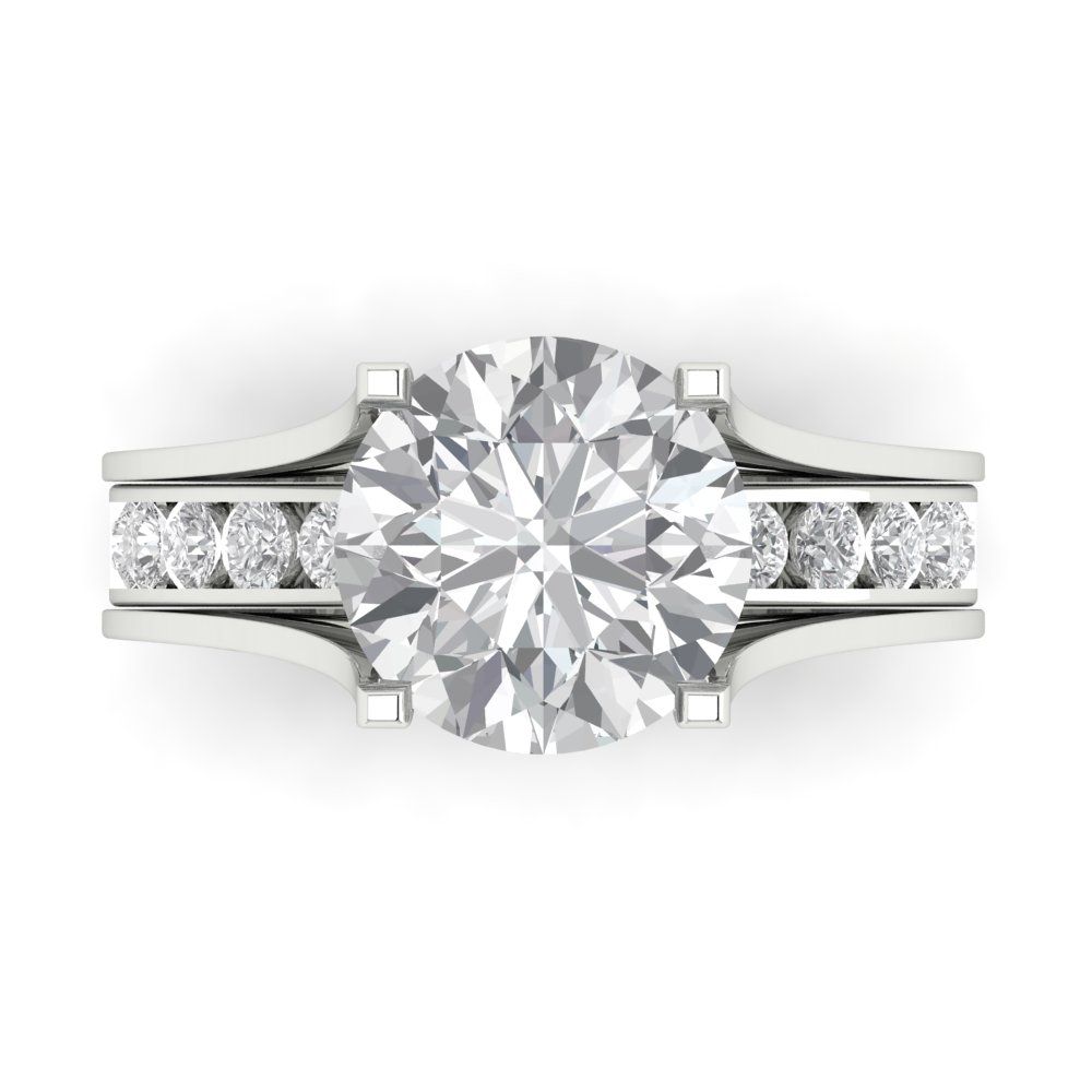 3.39 cttw Round Cut White Sapphire Bridal Set - Solid White Gold Engagement Ring & Wedding Band