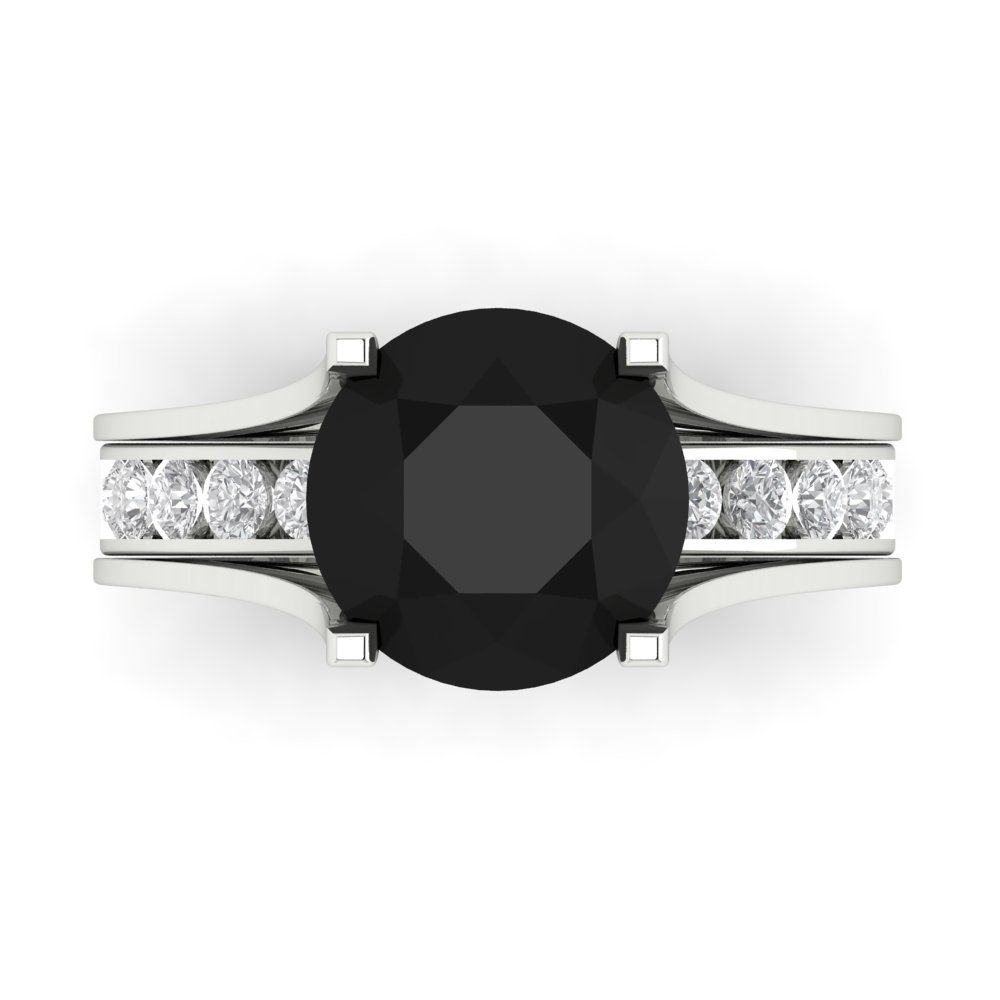 3.39 cttw Round Cut Natural Onyx Bridal Set - Solid White Gold Engagement Ring & Wedding Band