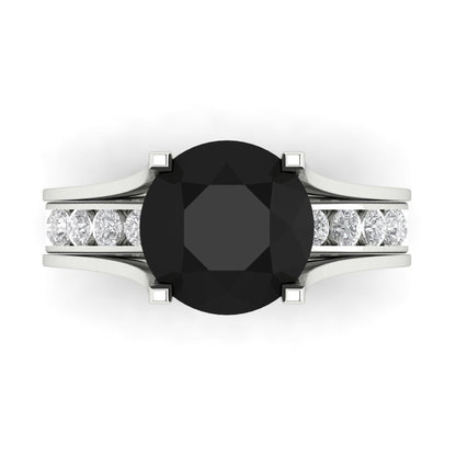 3.39 cttw Round Cut Natural Onyx Bridal Set - Solid White Gold Engagement Ring & Wedding Band