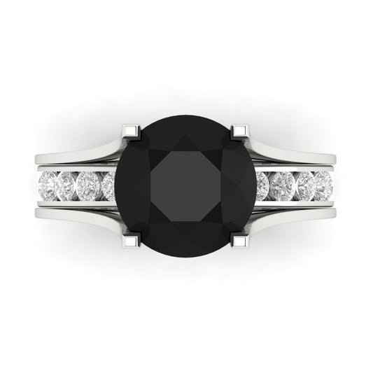 3.39 cttw Round Cut Natural Onyx Bridal Set - Solid White Gold Engagement Ring & Wedding Band