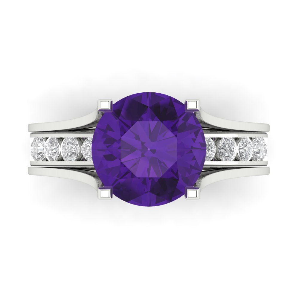 3.39 cttw Round Cut Natural Amethyst Bridal Set - Solid White Gold Engagement Ring & Wedding Band