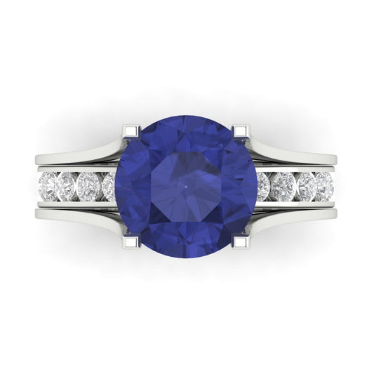 3.39 cttw Round Cut Simulated Tanzanite Bridal Set - Solid White Gold Engagement Ring & Wedding Band