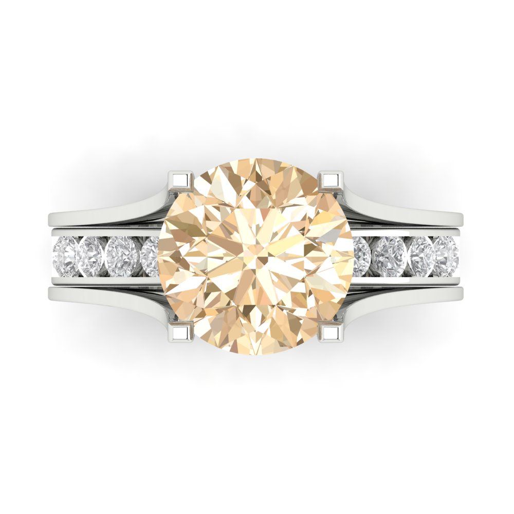 3.39 cttw Round Cut Natural Morganite Bridal Set - Solid White Gold Engagement Ring & Wedding Band