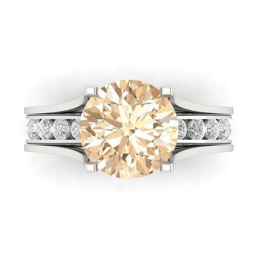 3.39 cttw Round Cut Natural Morganite Bridal Set - Solid White Gold Engagement Ring & Wedding Band