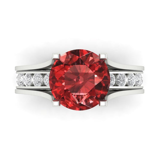 3.39 cttw Round Cut Natural Garnet Bridal Set - Solid White Gold Engagement Ring & Wedding Band