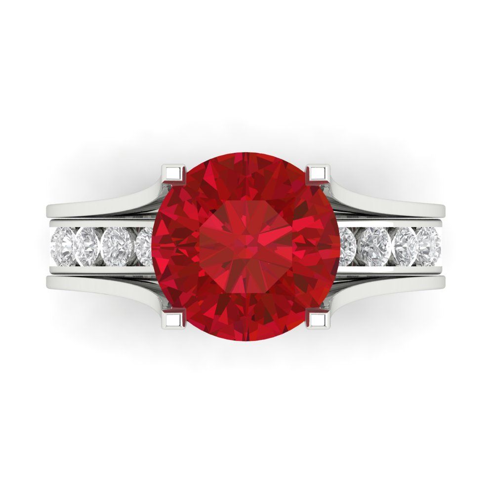 3.39 cttw Round Cut Simulated Pink Tourmaline Bridal Set - Solid White Gold Engagement Ring & Wedding Band