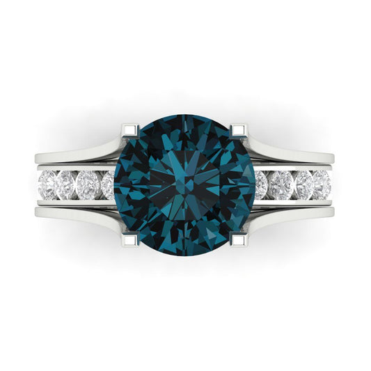 3.39 cttw Round Cut Natural London Blue Topaz Bridal Set - Solid White Gold Engagement Ring & Wedding Band