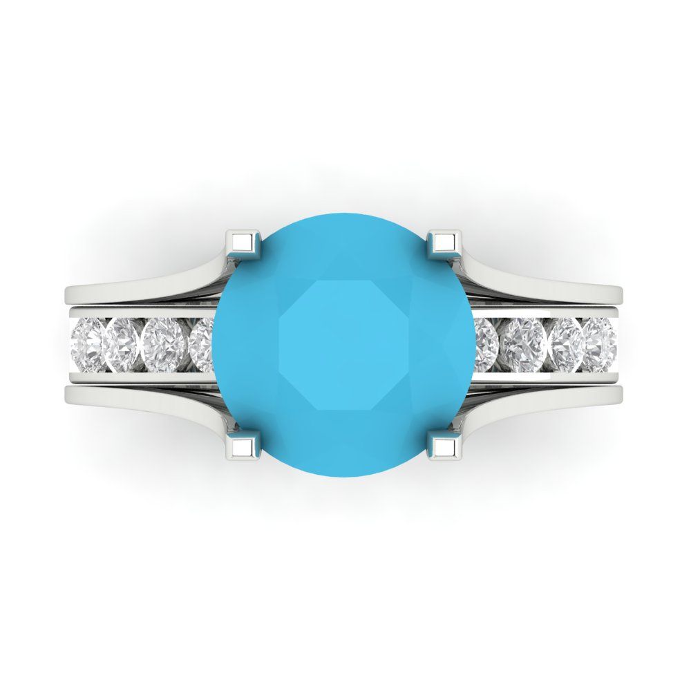 3.39 cttw Round Cut Simulated Turquoise Bridal Set - Solid White Gold Engagement Ring & Wedding Band