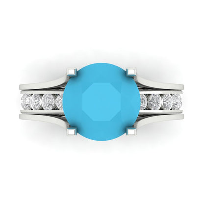 3.39 cttw Round Cut Simulated Turquoise Bridal Set - Solid White Gold Engagement Ring & Wedding Band