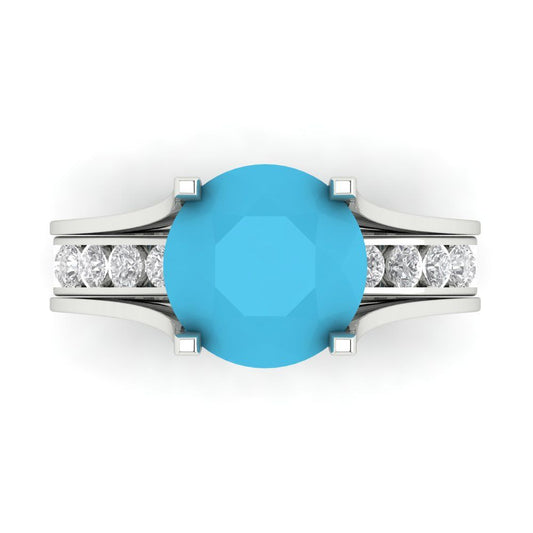 3.39 cttw Round Cut Simulated Turquoise Bridal Set - Solid White Gold Engagement Ring & Wedding Band
