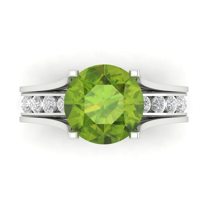 3.39 cttw Round Cut Natural Peridot Bridal Set - Solid White Gold Engagement Ring & Wedding Band