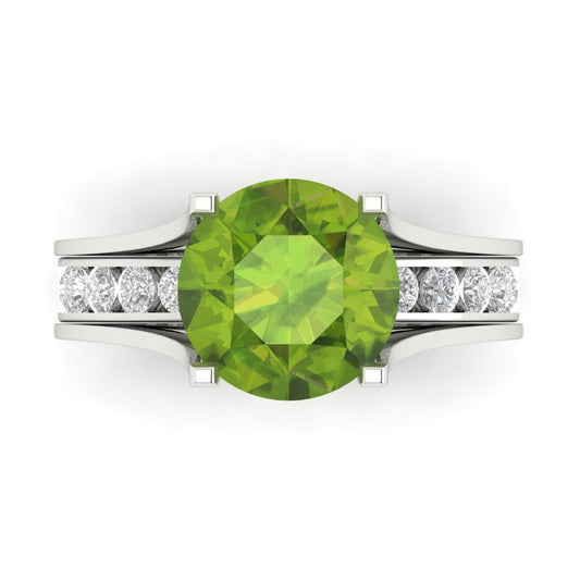3.39 cttw Round Cut Natural Peridot Bridal Set - Solid White Gold Engagement Ring & Wedding Band