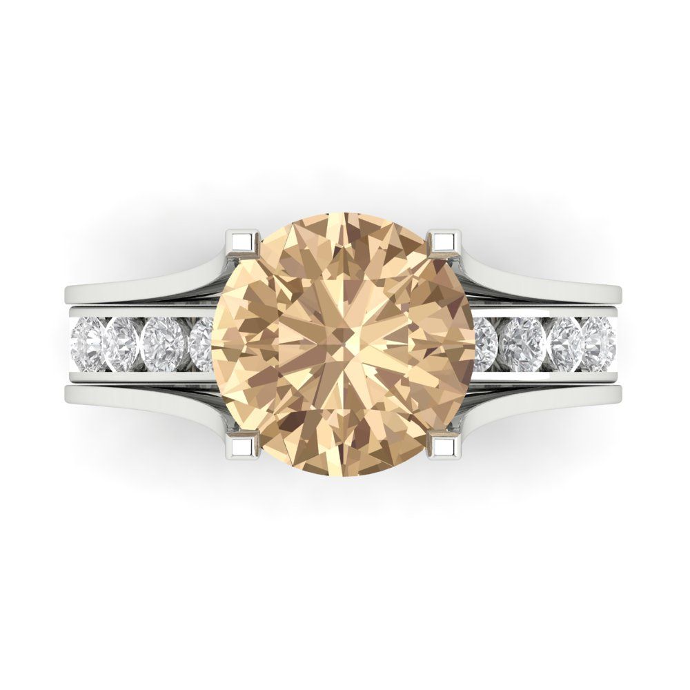 3.39 cttw Round Cut Yellow Moissanite Bridal Set - Solid White Gold Engagement Ring & Wedding Band