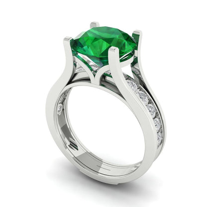 3.39 cttw Round Cut Simulated Emerald Bridal Set - Solid White Gold Engagement Ring & Wedding Band
