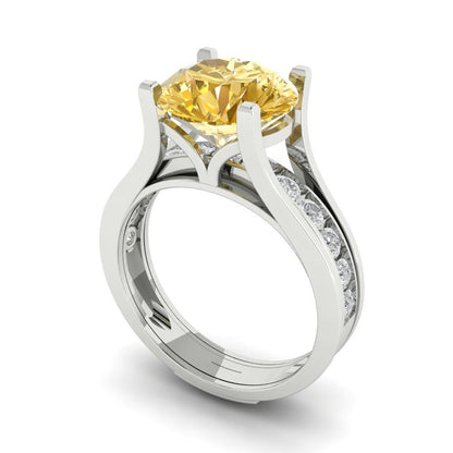 3.39 cttw Round Cut Yellow Moissanite Bridal Set - Solid White Gold Engagement Ring & Wedding Band