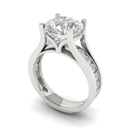 3.39 cttw Round Cut White Sapphire Bridal Set - Solid White Gold Engagement Ring & Wedding Band
