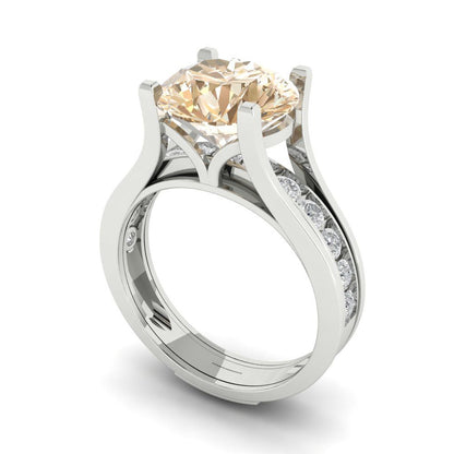 3.39 cttw Round Cut Natural Morganite Bridal Set - Solid White Gold Engagement Ring & Wedding Band