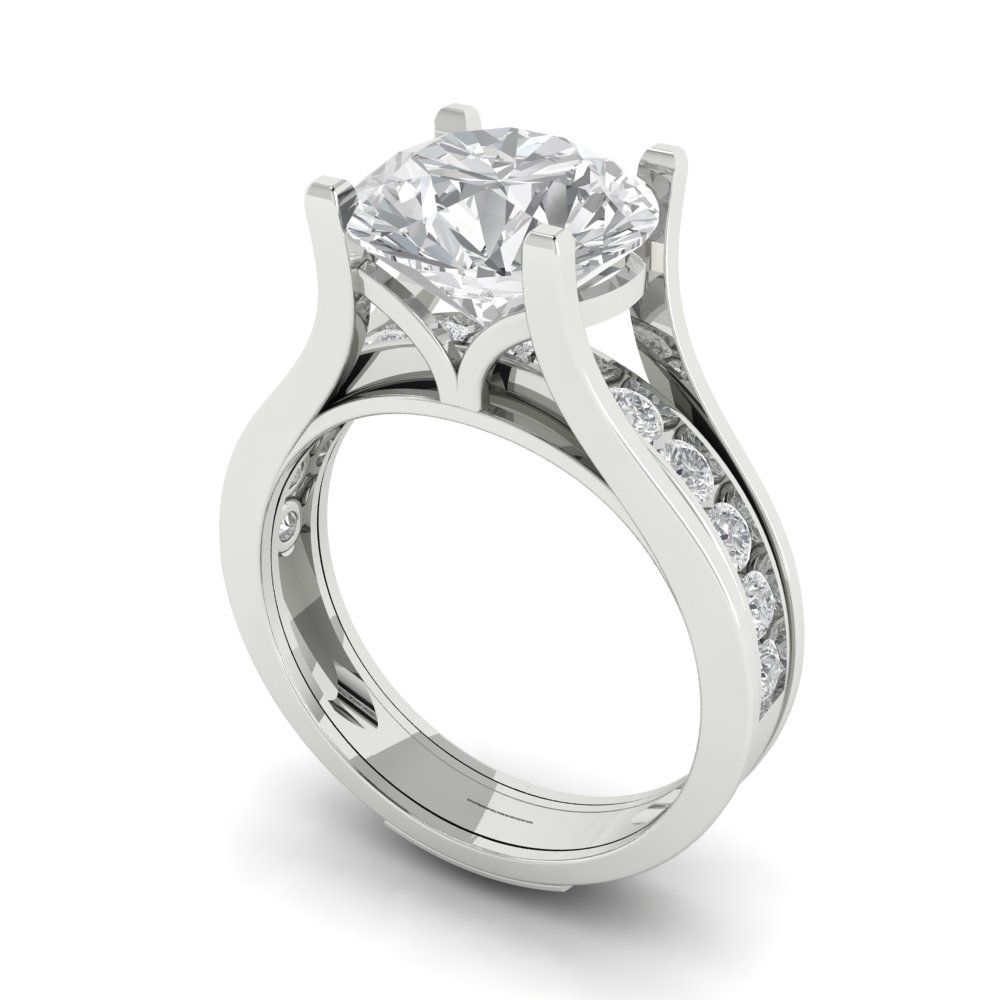 3.39 cttw Round Cut Moissanite Bridal Set - Solid White Gold Engagement Ring & Wedding Band