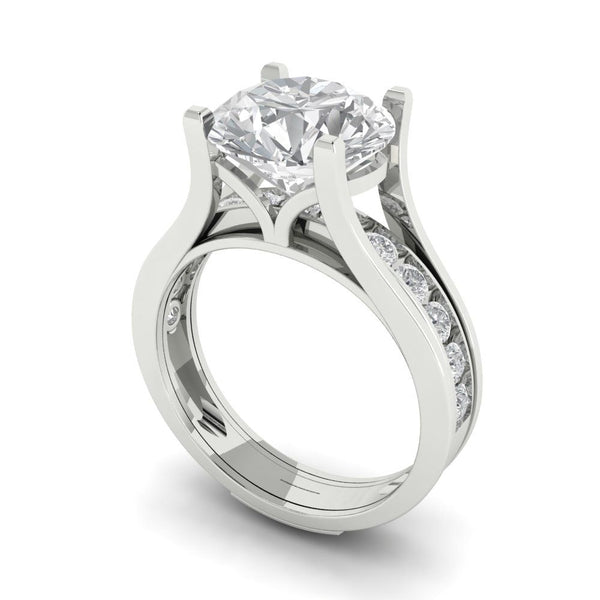 3.39 ct Brilliant Round Cut Moissanite Stone White Gold Solitaire with Accents Bridal Set