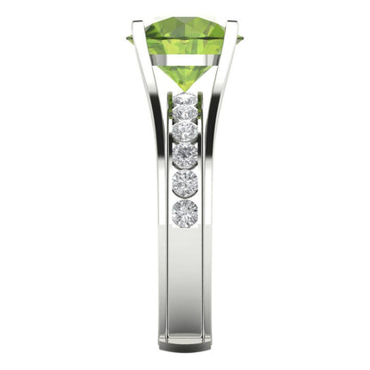 3.39 cttw Round Cut Natural Peridot Bridal Set - Solid White Gold Engagement Ring & Wedding Band