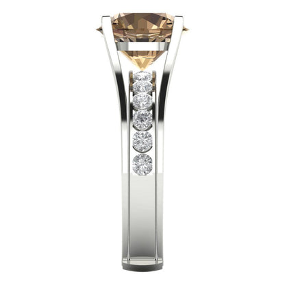 3.39 cttw Round Cut Simulated Champagne Diamond Bridal Set - Solid White Gold Engagement Ring & Wedding Band