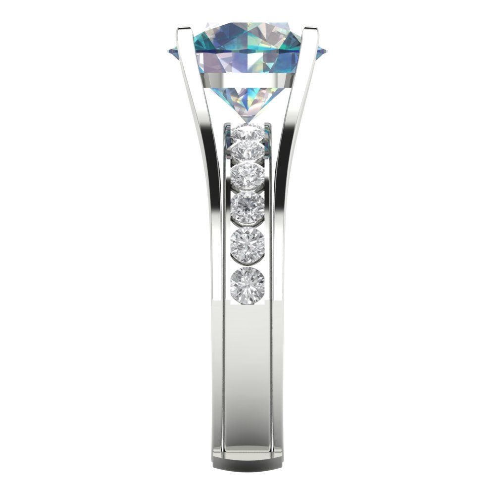 3.39 cttw Round Cut Blue Moissanite Bridal Set - Solid White Gold Engagement Ring & Wedding Band