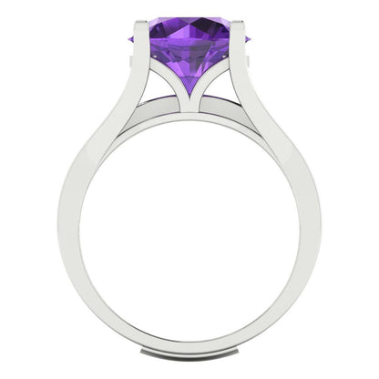 3.39 cttw Round Cut Natural Amethyst Bridal Set - Solid White Gold Engagement Ring & Wedding Band