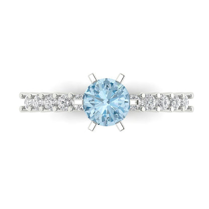 1.05 cttw Natural Sky Blue Topaz Solitaire with Zirconia Simulated Diamond Accents Engagement Ring - Solid Gold (Round Cut,6.0mm)