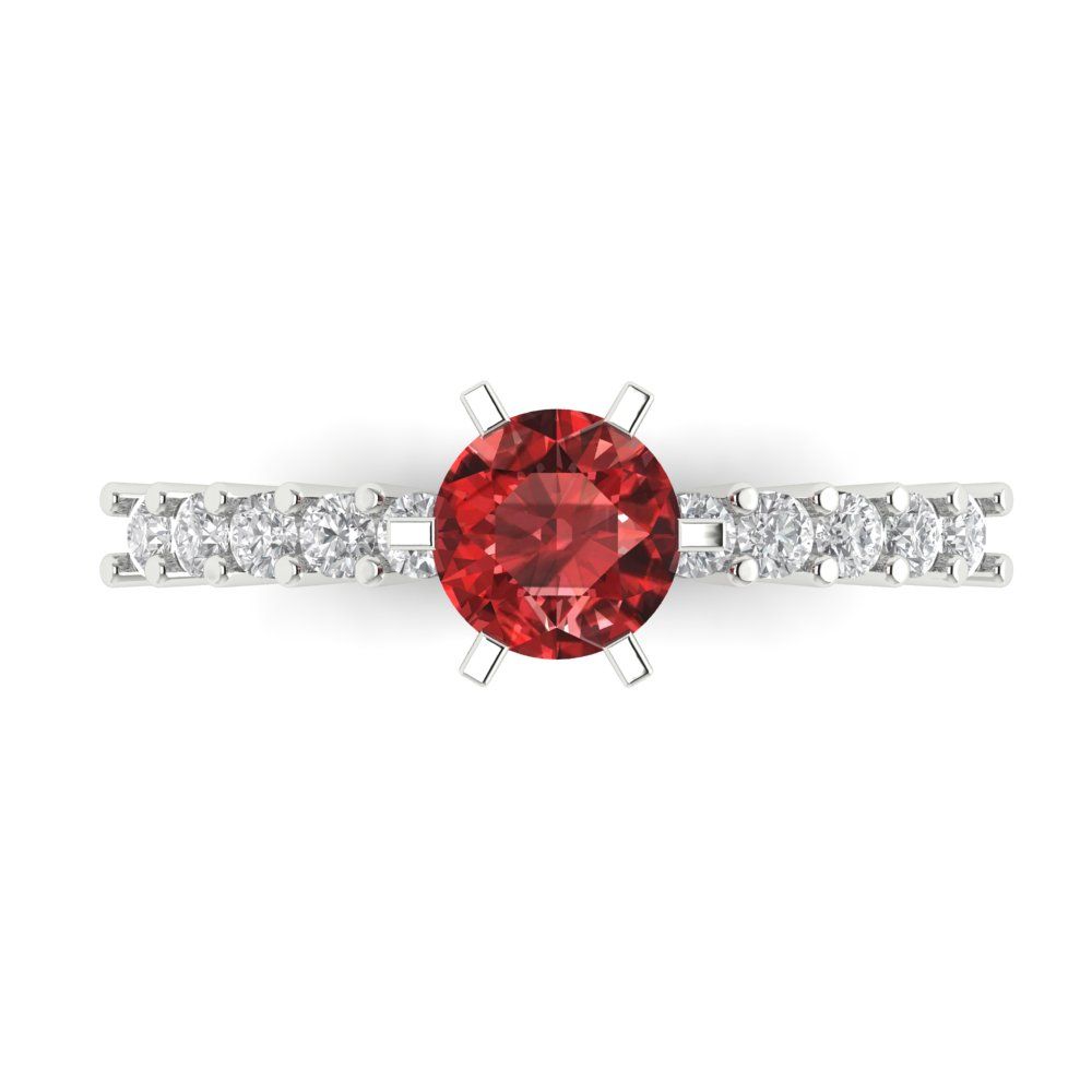1.05 cttw Natural Garnet Solitaire with Zirconia Simulated Diamond Accents Engagement Ring - Solid Gold (Round Cut,6.0mm)